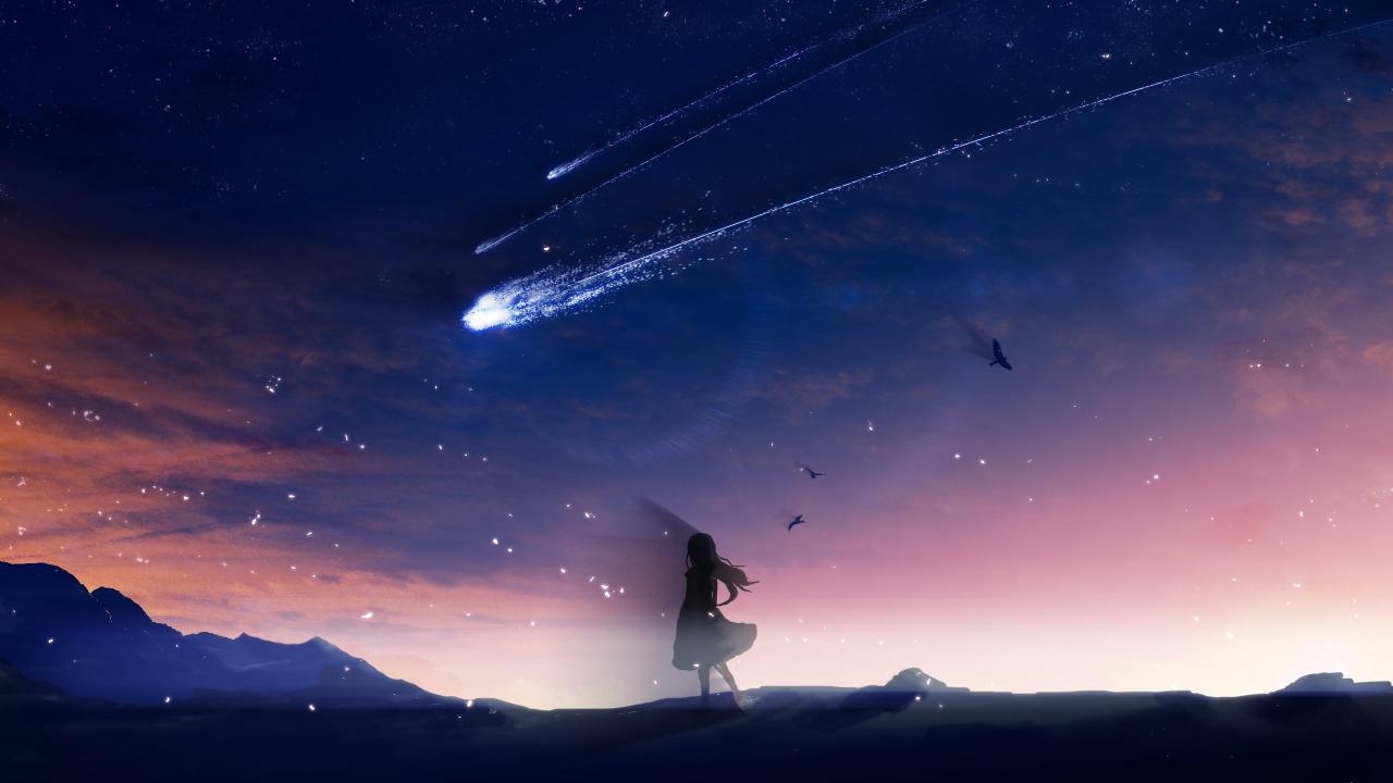 Download anime girl falling stars