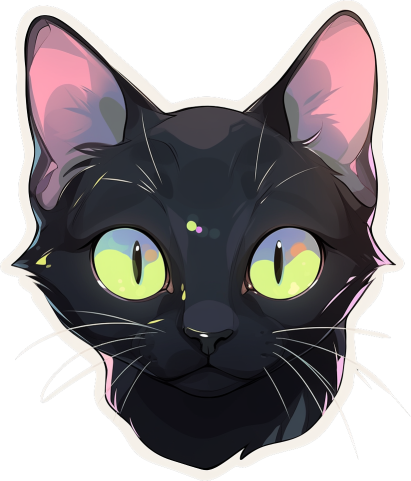 Download Green Eyed Black Cat Head Art Sticker