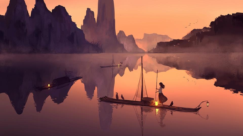 Download reflection anime art nature