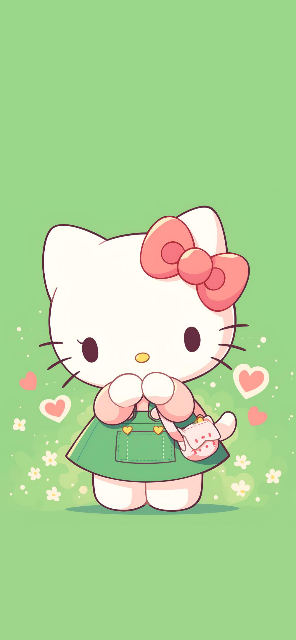 Download Mobile Hello Kitty Cute Green Background