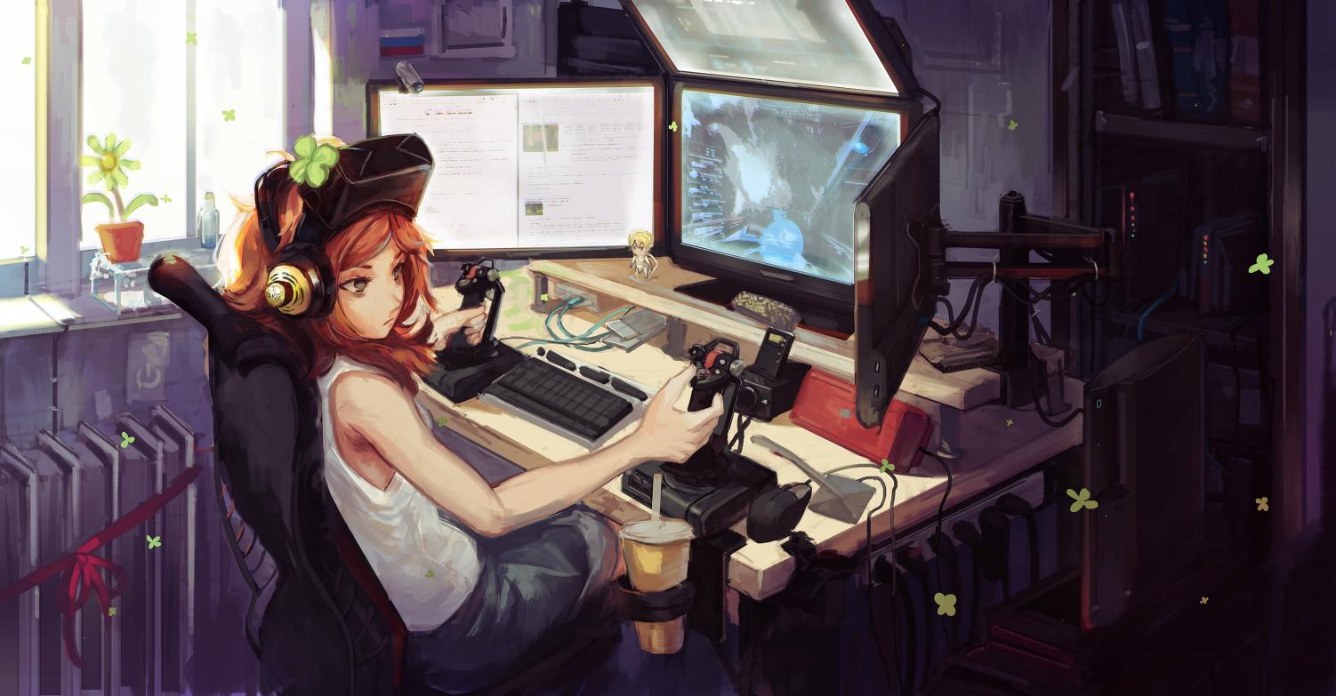 Download anime girl computer gamer