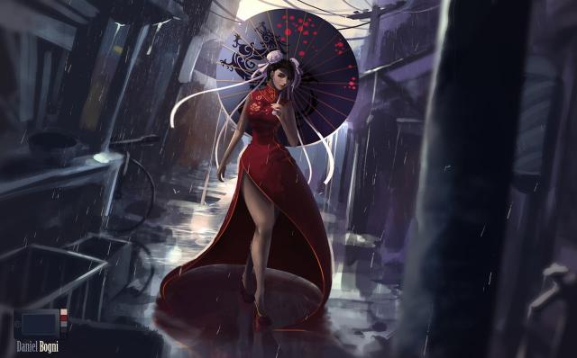 Download female character holding umbrella