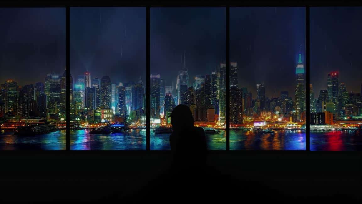 Download Rainy Night City Through The Window