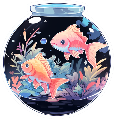 Download 2 Golden Fish In A Round Aquarium Sticker