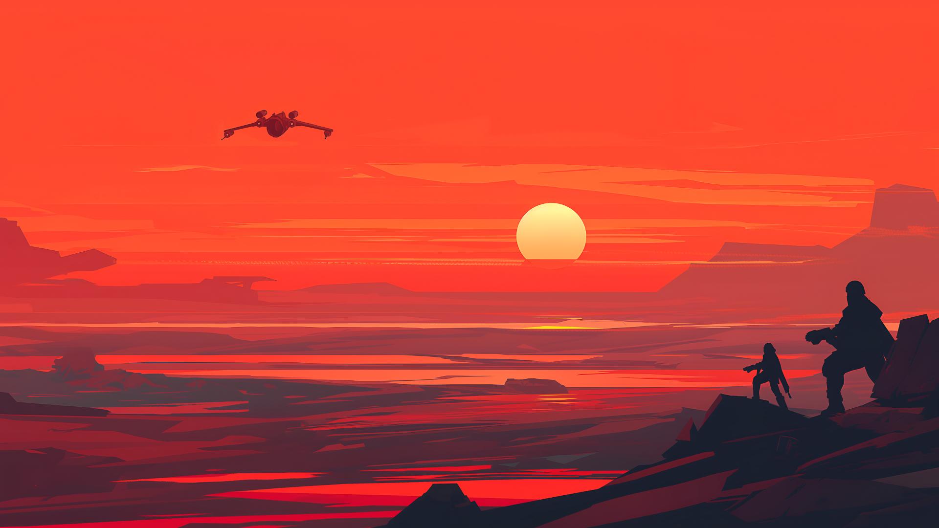 Download Star Wars Sunset X Wing Desktop  4k