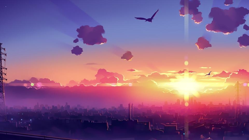 Download Anime City Sunset Skyline